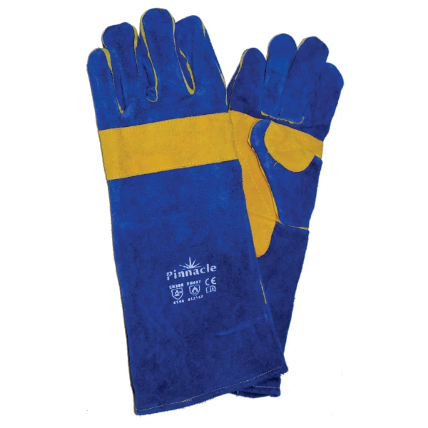 Blue lined yellow palm welding glove
