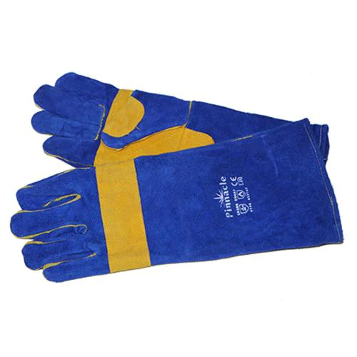 Blue lined yellow palm welding glove