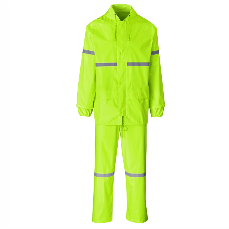 PVC Rubberised Rain Suit with Reflective Tape  Yellow, Lime, Orange