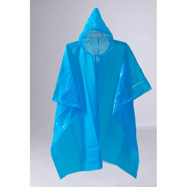 Emergency rain poncho with hood, reusable